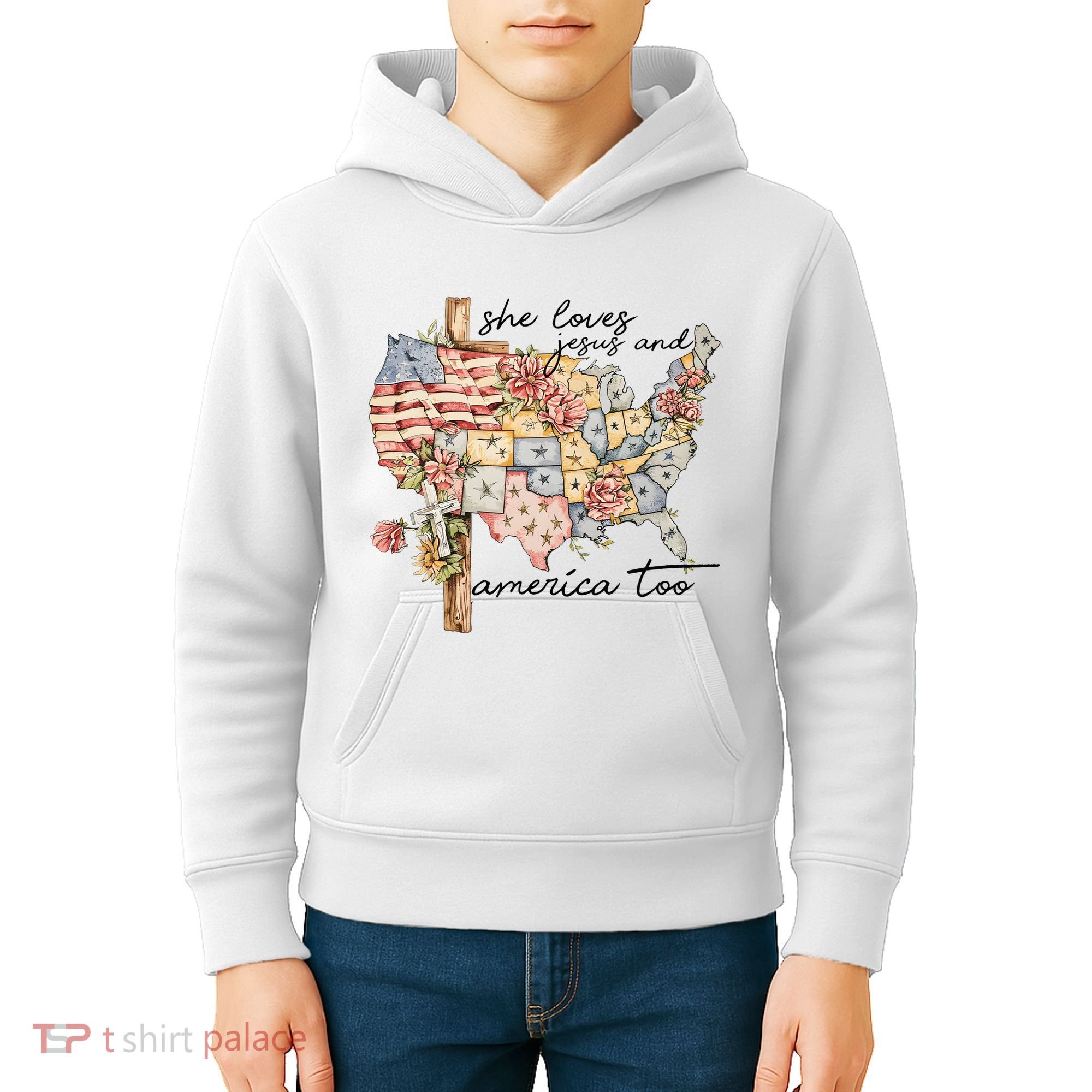She Loves Jesus And America Too Usa Map Kids Hoodie