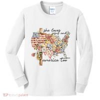She Loves Jesus And America Too Usa Map Kids Long Sleeve Shirt thumb 0