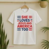 She Loves Jesus And America Too T-Shirt thumb 2