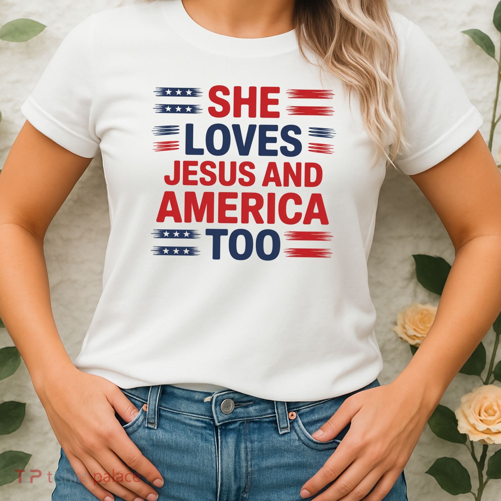 She Loves Jesus And America Too Women's T-Shirt