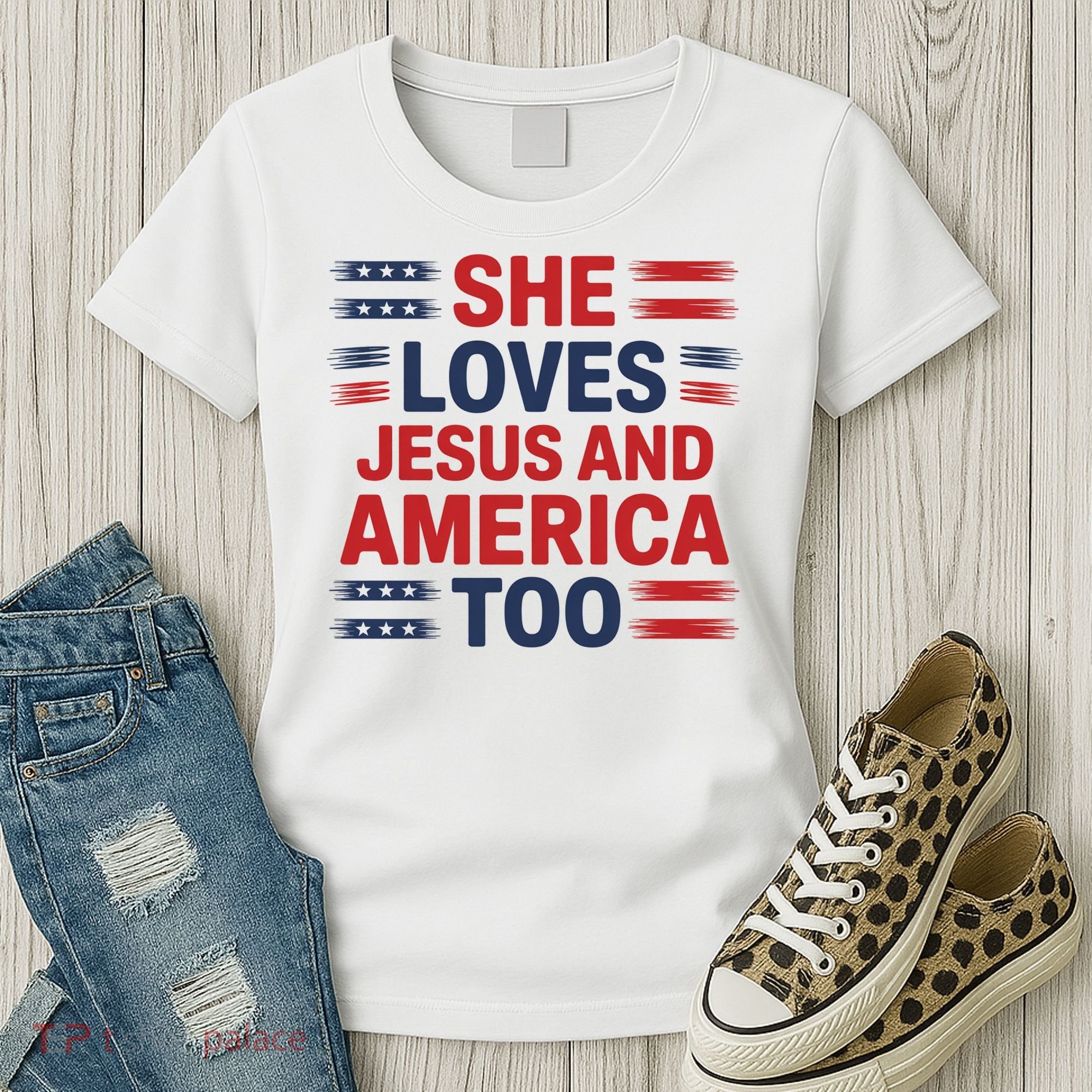 She Loves Jesus And America Too Women's T-Shirt