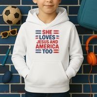 She Loves Jesus And America Too Kids Hoodie thumb 2