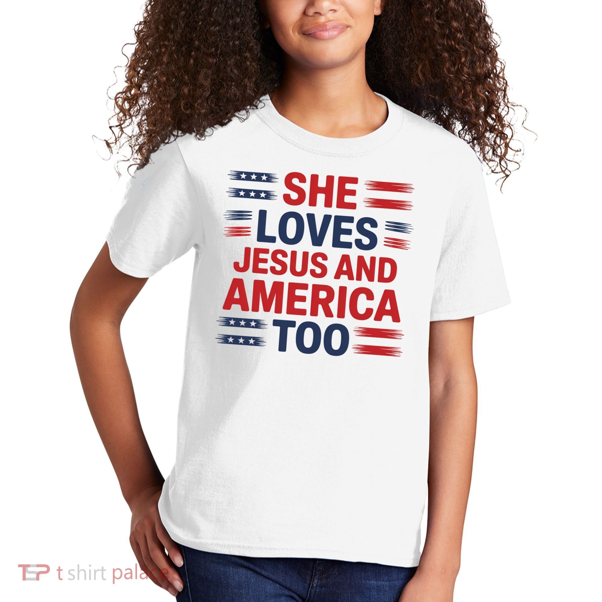 She Loves Jesus And America Too Kids T-Shirt