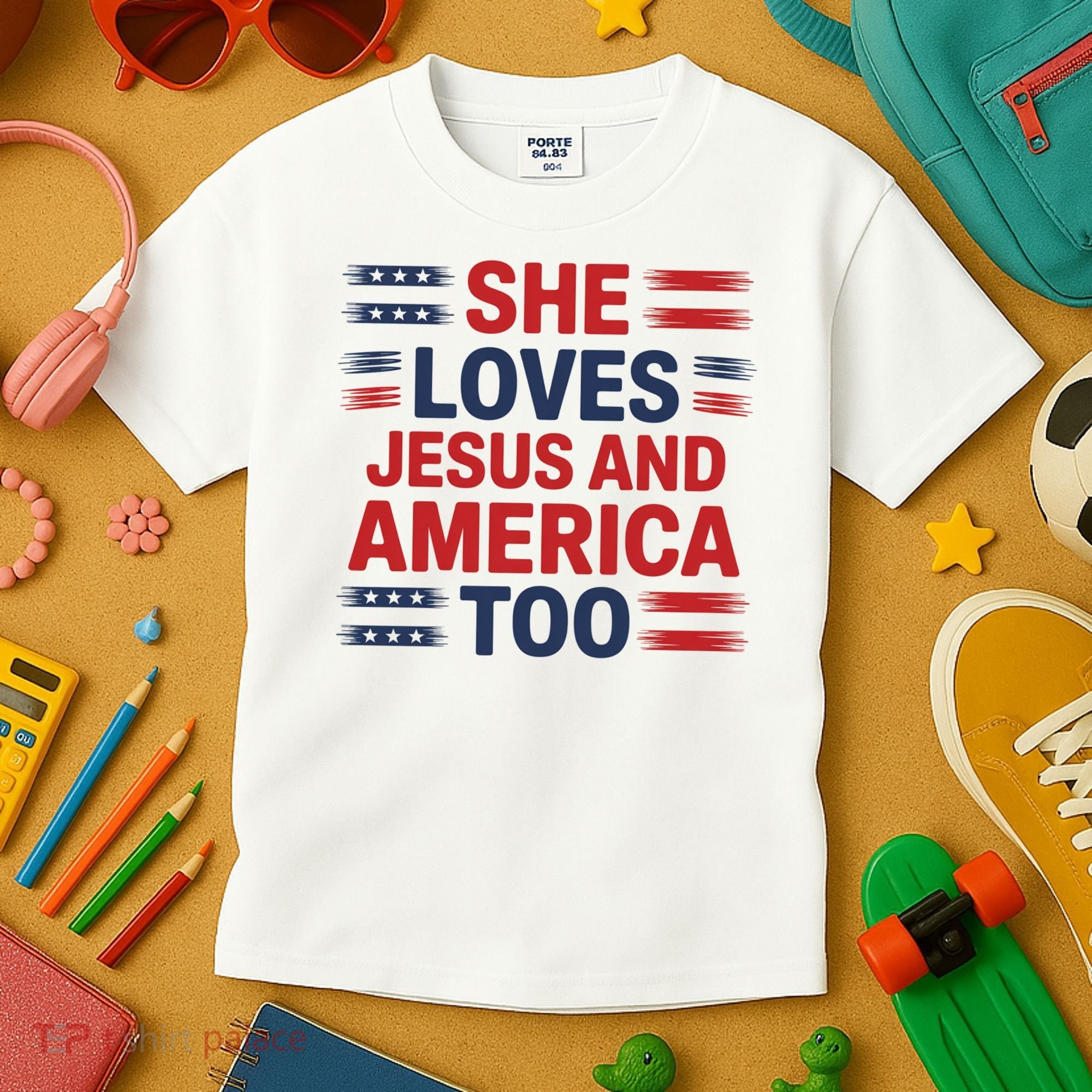 She Loves Jesus And America Too Kids T-Shirt