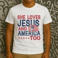 She Loves Jesus And America Too 4th Of July Patriotic T-Shirt thumb 3