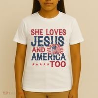 She Loves Jesus And America Too 4th Of July Patriotic T-Shirt thumb 4