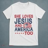 She Loves Jesus And America Too 4th Of July Patriotic T-Shirt thumb 5