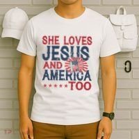 She Loves Jesus And America Too 4th Of July Patriotic T-Shirt thumb 6