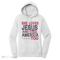 She Loves Jesus And America Too 4th Of July Patriotic Women's Hoodie thumb 0