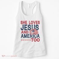 She Loves Jesus And America Too 4th Of July Patriotic Women's Tank Top thumb 0
