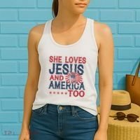 She Loves Jesus And America Too 4th Of July Patriotic Women's Tank Top thumb 2