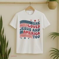 She Loves Jesus And America Too 4th Of July T-Shirt thumb 2