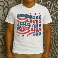 She Loves Jesus And America Too 4th Of July T-Shirt thumb 3