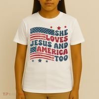 She Loves Jesus And America Too 4th Of July T-Shirt thumb 4