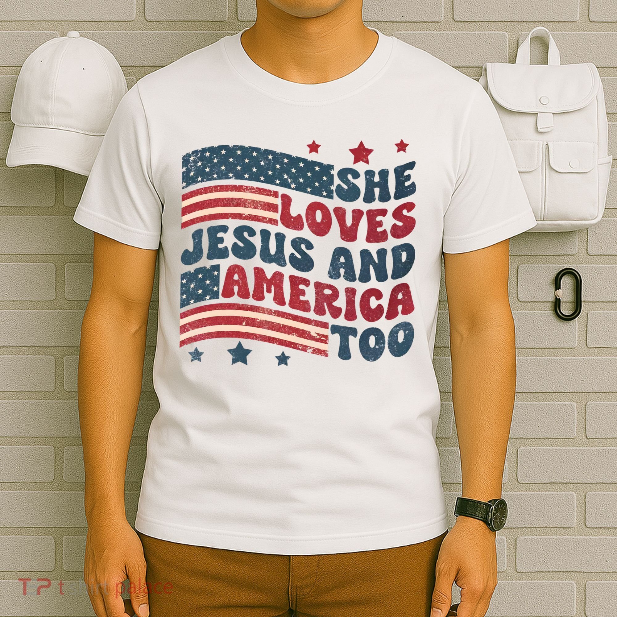 She Loves Jesus And America Too 4th Of July T-Shirt