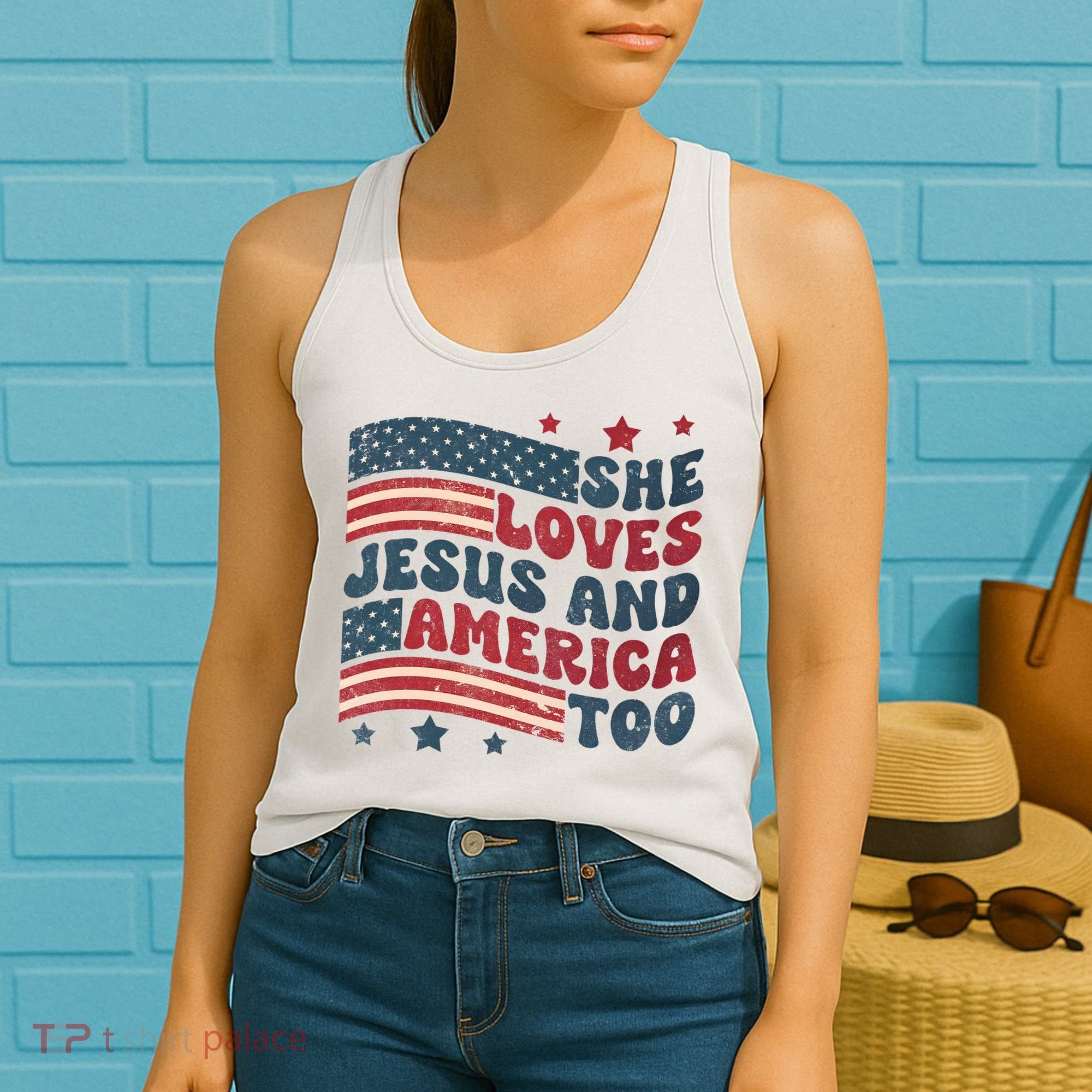 She Loves Jesus And America Too 4th Of July Women's Tank Top
