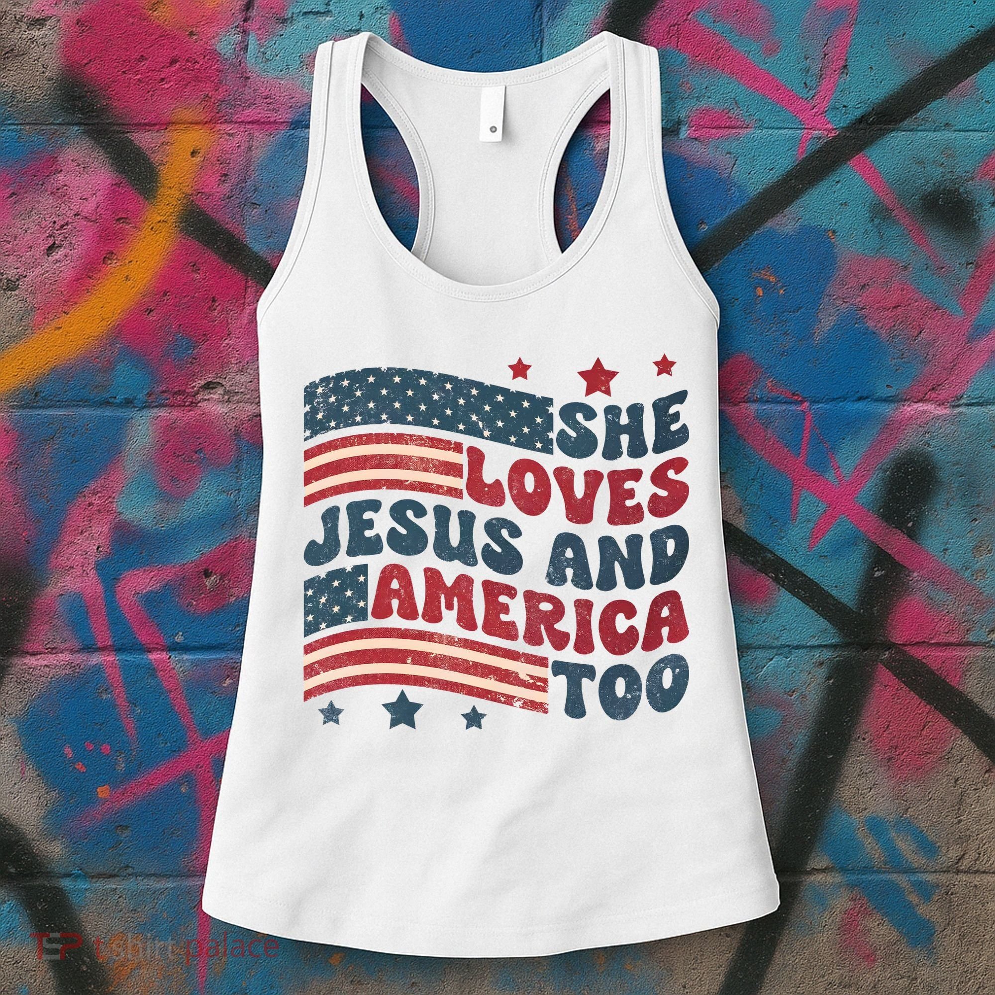 She Loves Jesus And America Too 4th Of July Women's Tank Top