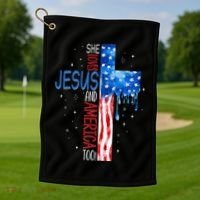 She Loves Jesus And America Too Golf Towel thumb 1