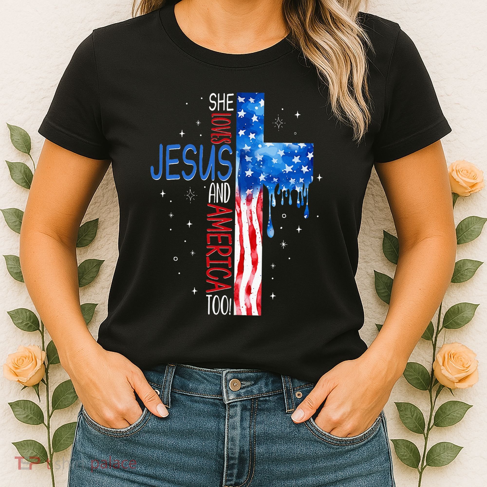 She Loves Jesus And America Too Women's T-Shirt