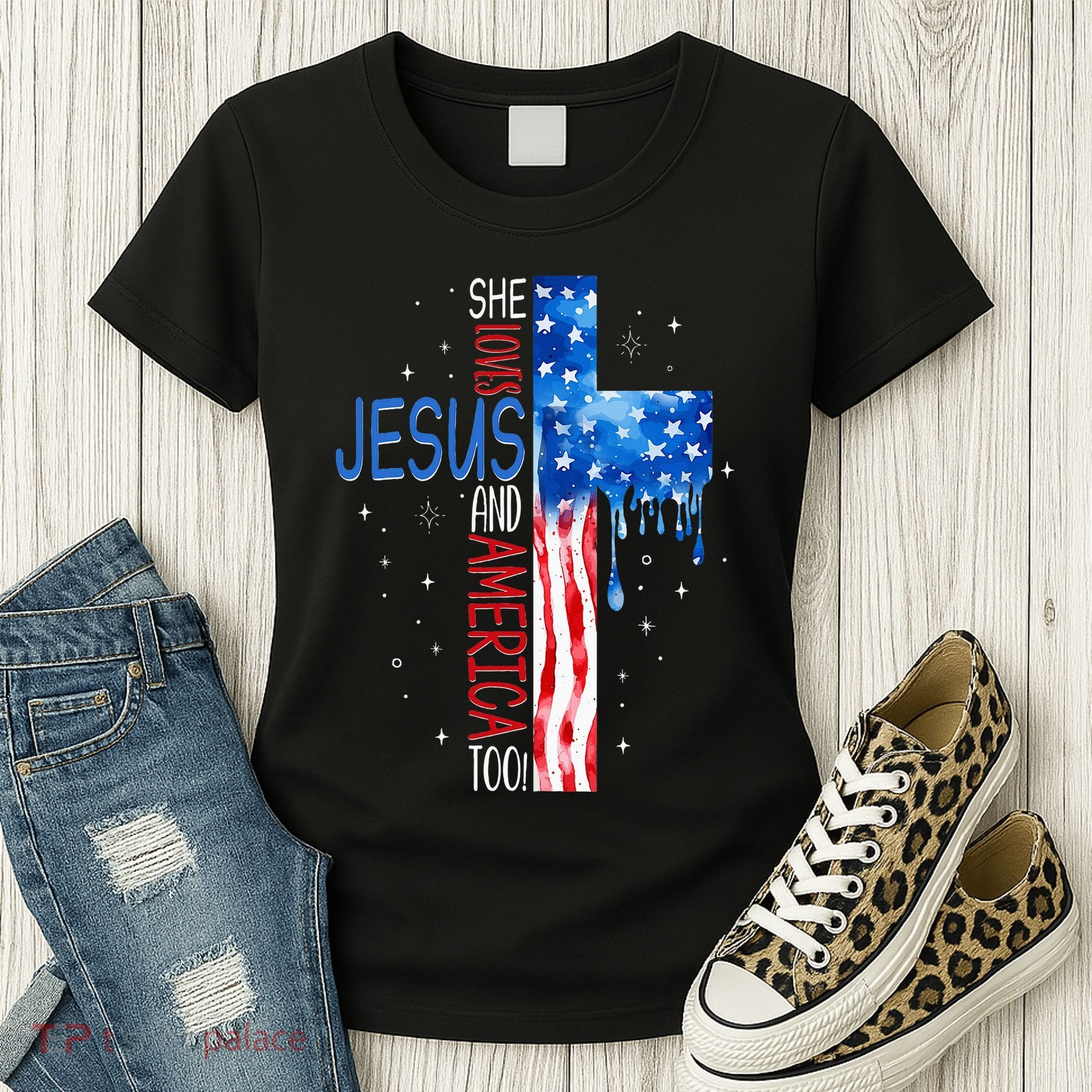 She Loves Jesus And America Too Women's T-Shirt