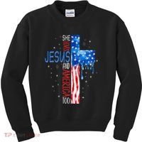 She Loves Jesus And America Too Kids Sweatshirt thumb 0