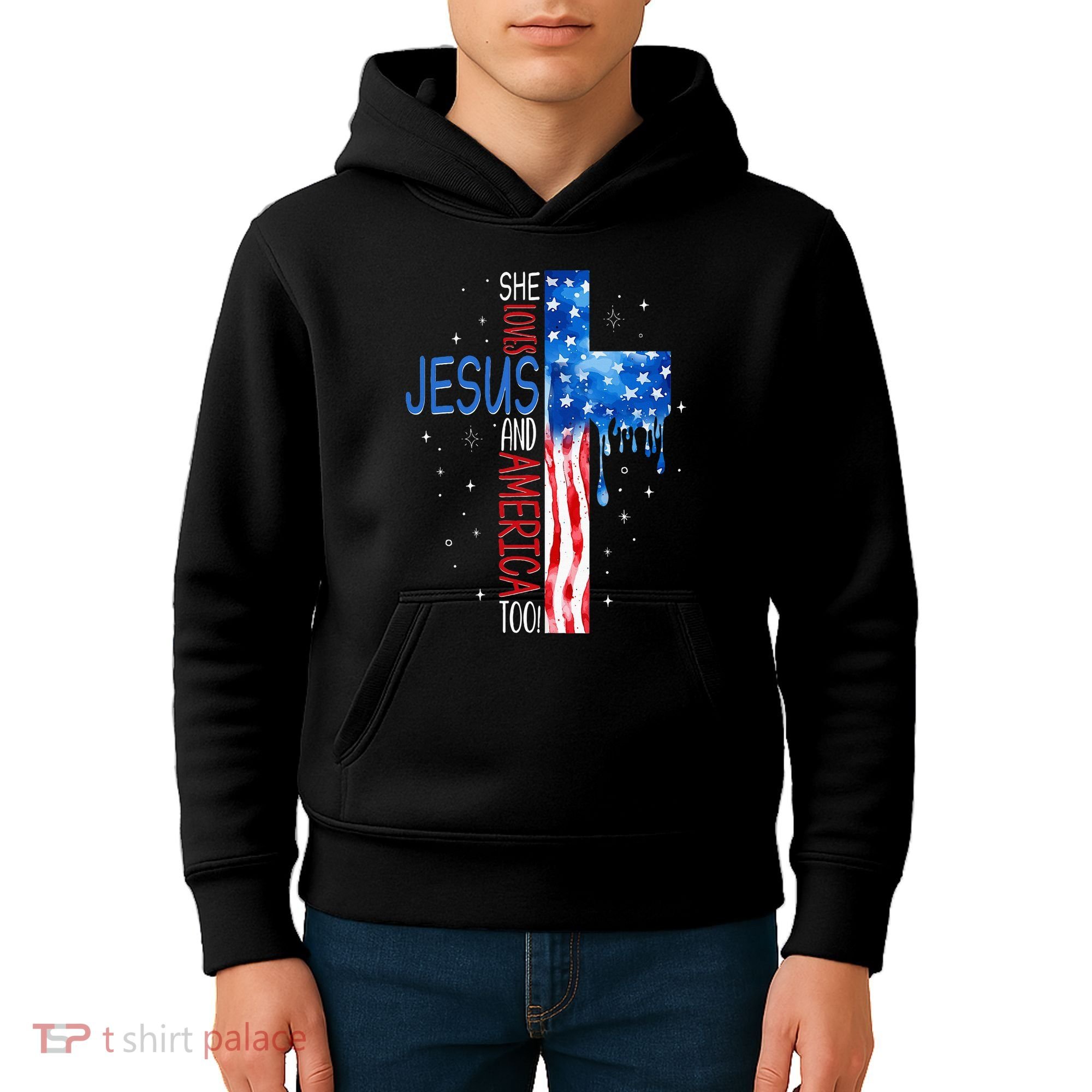 She Loves Jesus And America Too Kids Hoodie