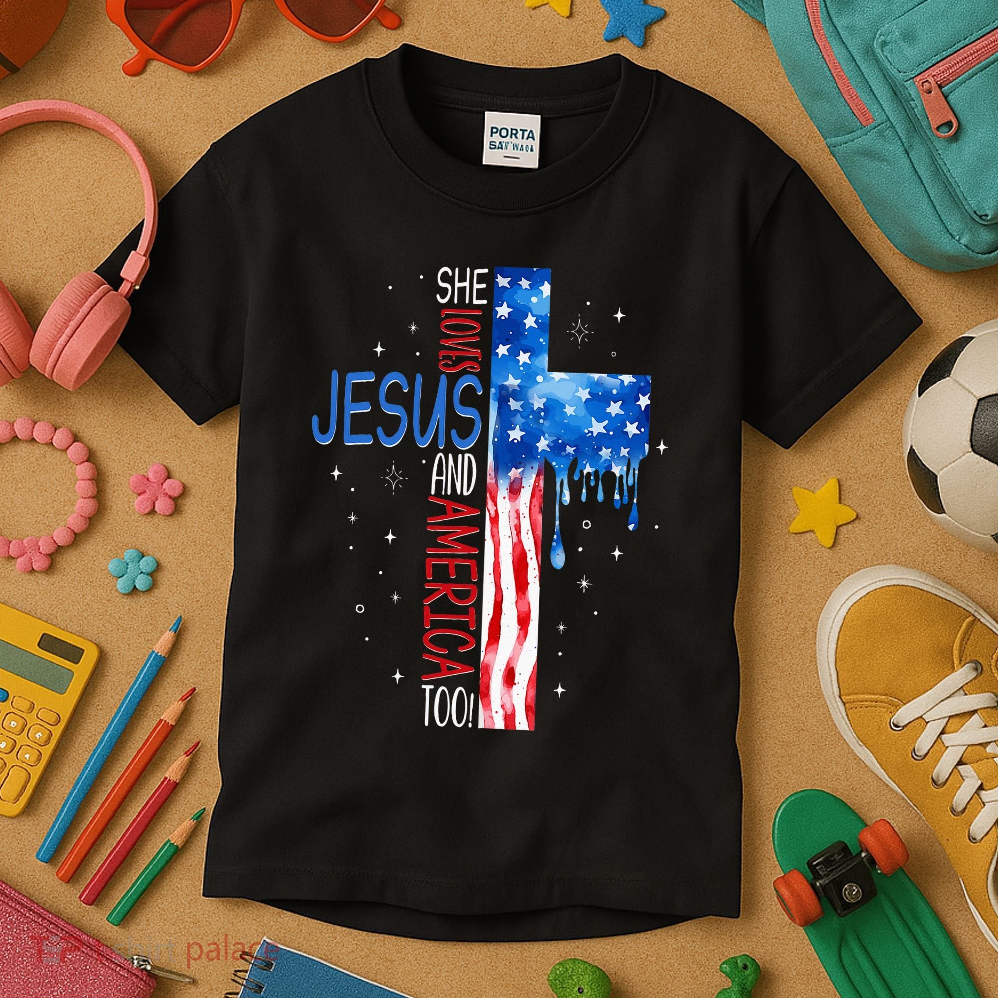 She Loves Jesus And America Too Kids T-Shirt