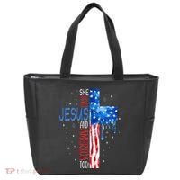 She Loves Jesus And America Too Tote Bag thumb 0