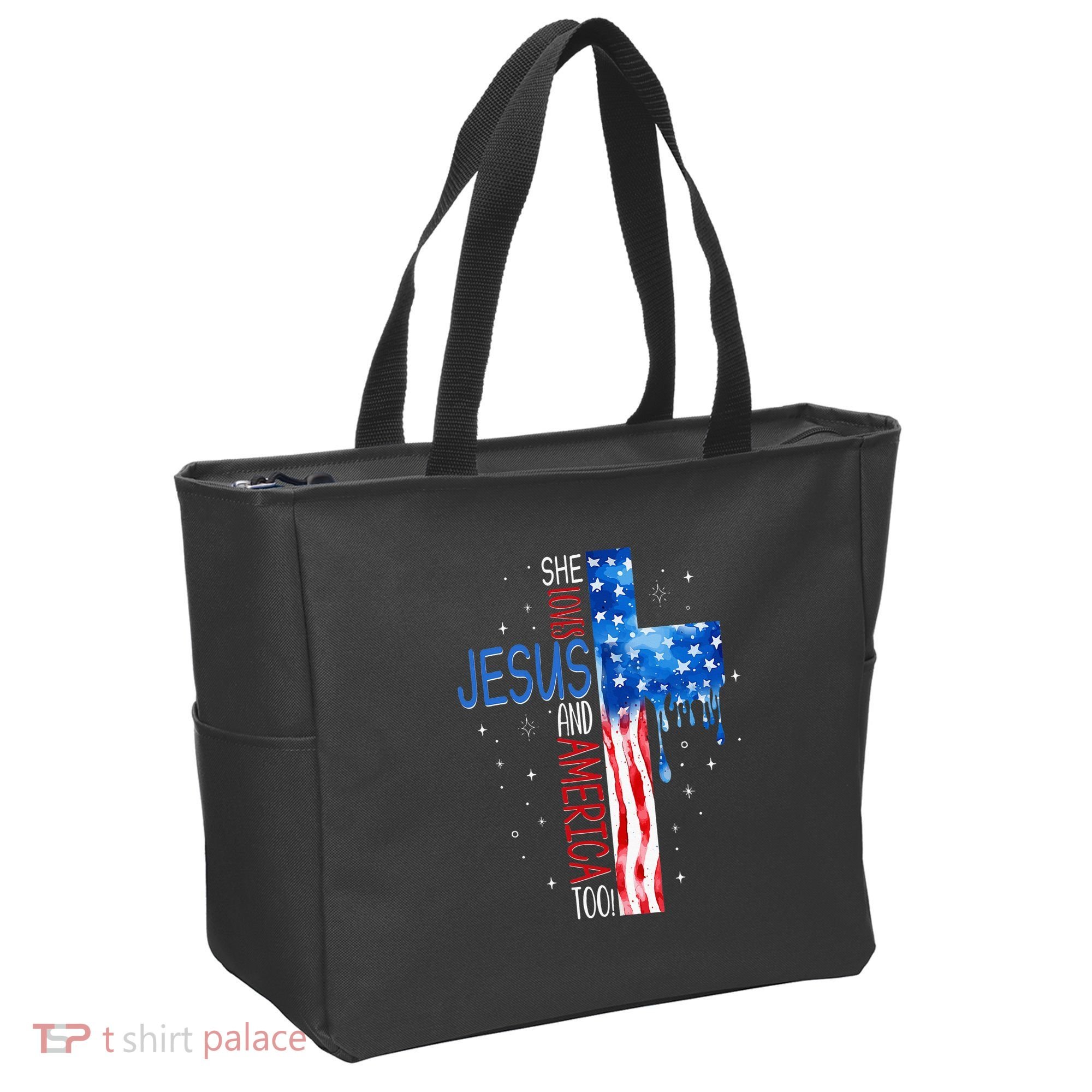 She Loves Jesus And America Too Tote Bag