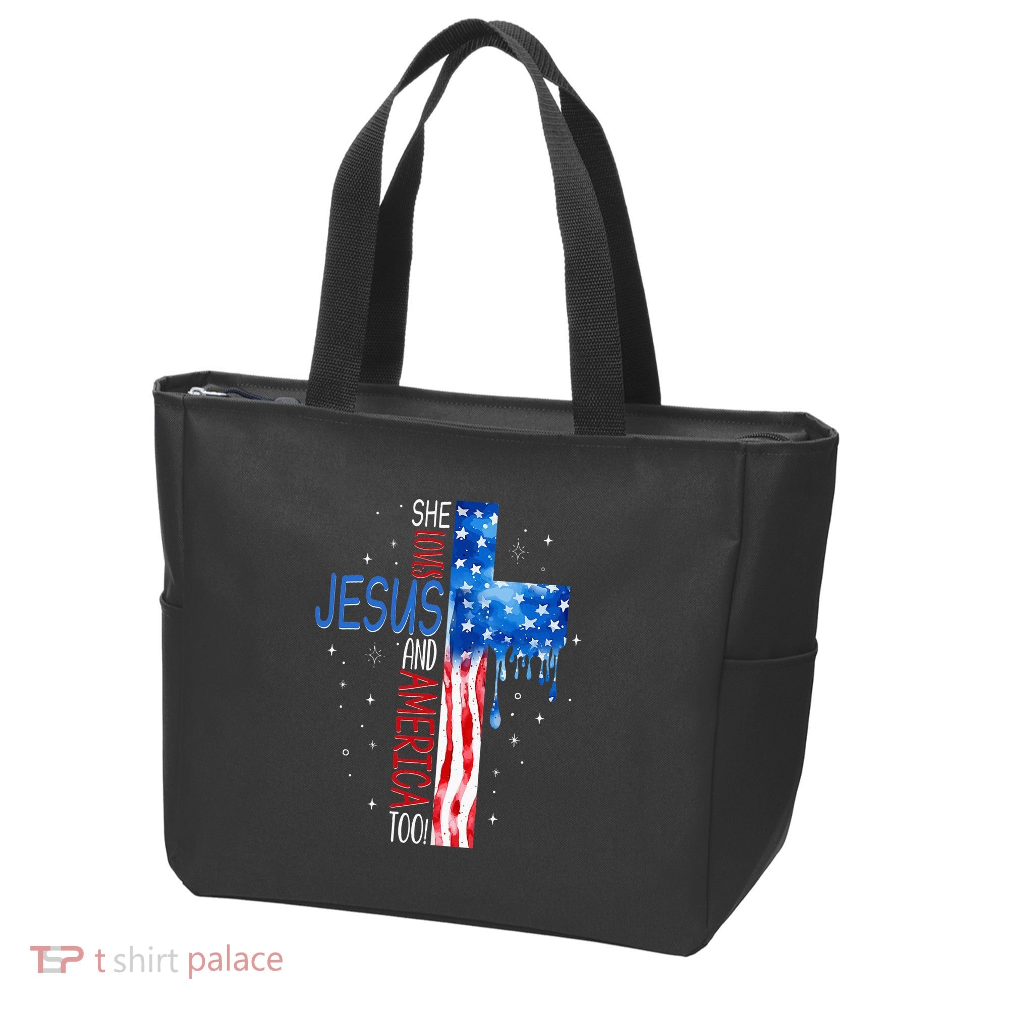 She Loves Jesus And America Too Tote Bag