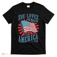 She Loves Jesus And America Too Fourth Of July T-Shirt thumb 0