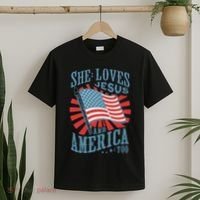 She Loves Jesus And America Too Fourth Of July T-Shirt thumb 2