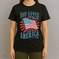 She Loves Jesus And America Too Fourth Of July T-Shirt thumb 4
