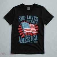 She Loves Jesus And America Too Fourth Of July T-Shirt thumb 5