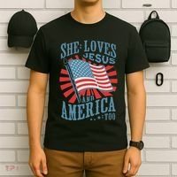 She Loves Jesus And America Too Fourth Of July T-Shirt thumb 6