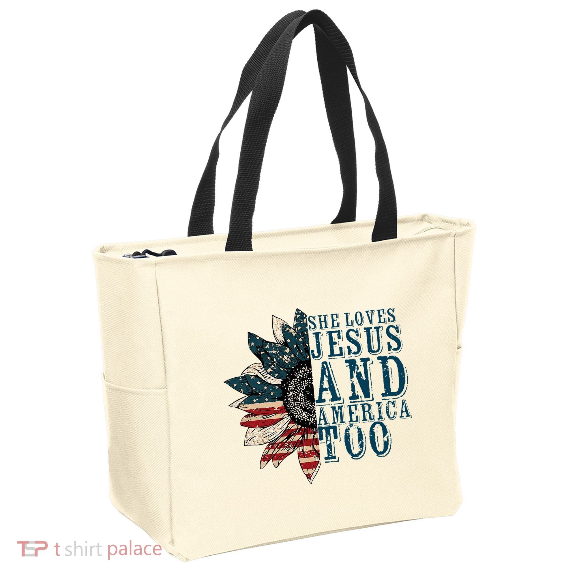 She Loves Jesus And America Too Tote Bag