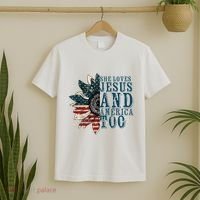 She Loves Jesus And America Too T-Shirt thumb 2