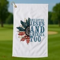 She Loves Jesus And America Too Golf Towel thumb 1