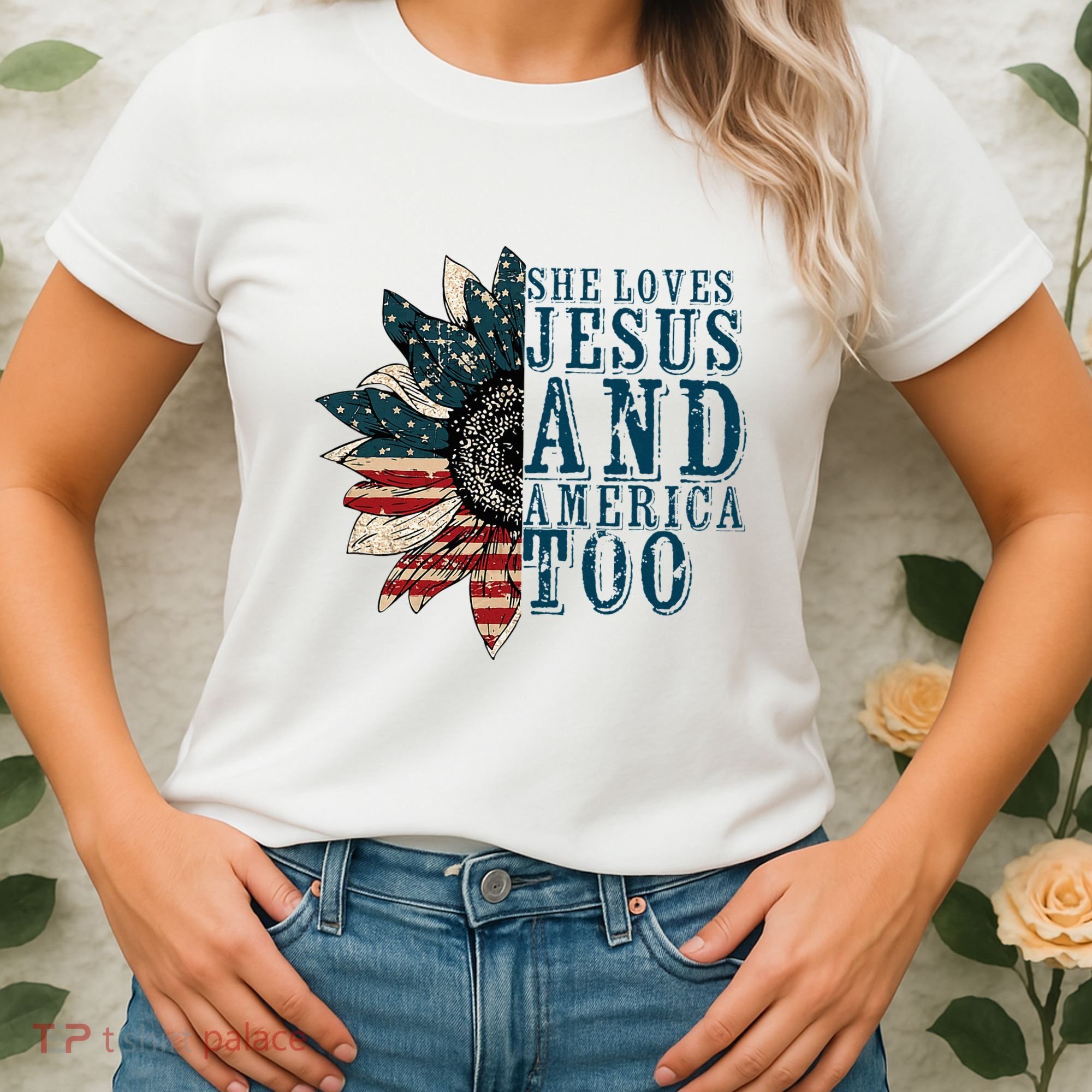 She Loves Jesus And America Too Women's T-Shirt