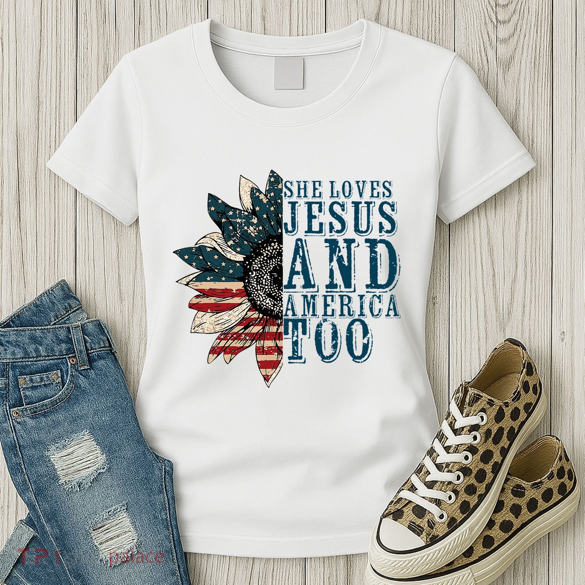 She Loves Jesus And America Too Women's T-Shirt