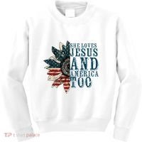 She Loves Jesus And America Too Kids Sweatshirt thumb 0