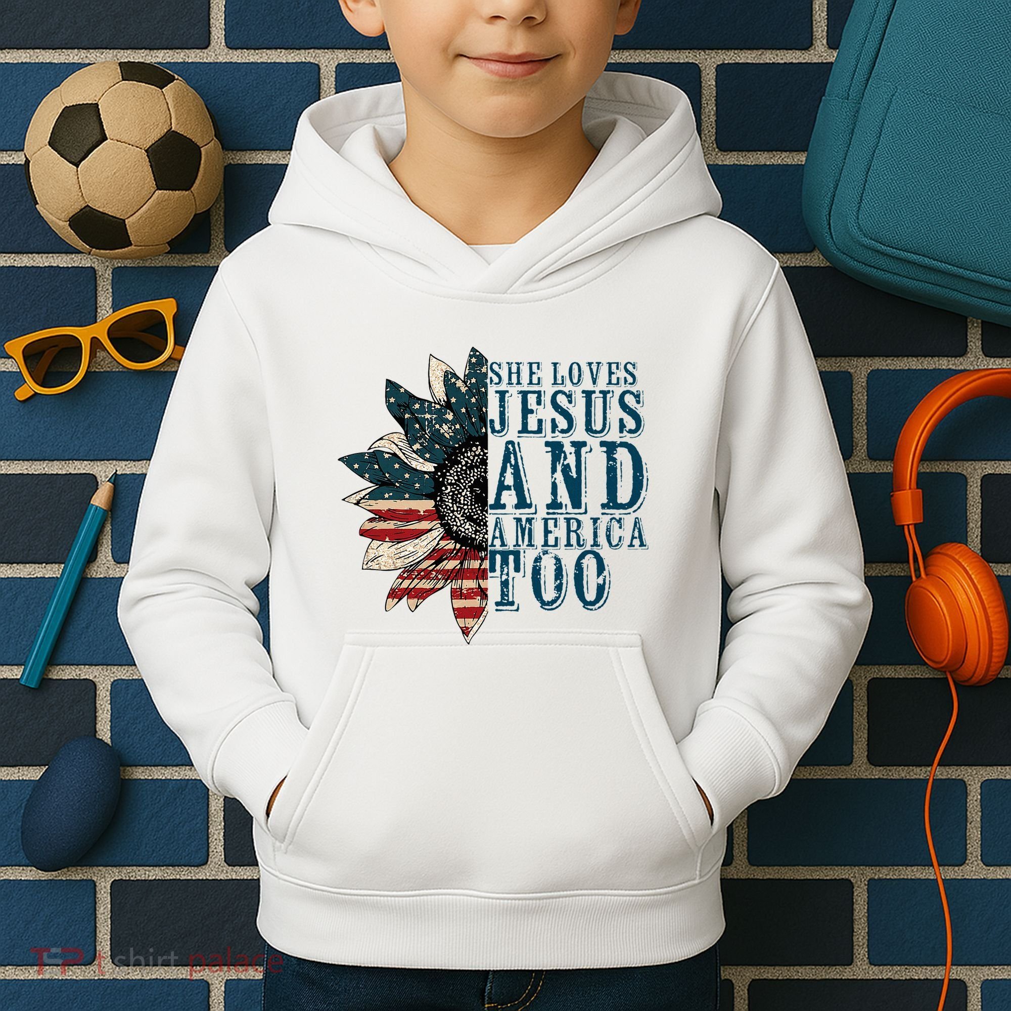She Loves Jesus And America Too Kids Hoodie