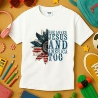 She Loves Jesus And America Too Kids T-Shirt thumb 3