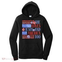 She Loves Jesus  America Too USA American Flag Daisy Flower Women's Hoodie thumb 0
