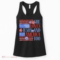 She Loves Jesus  America Too USA American Flag Daisy Flower Women's Tank Top thumb 0
