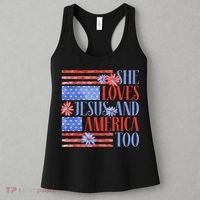 She Loves Jesus  America Too USA American Flag Daisy Flower Women's Tank Top thumb 3