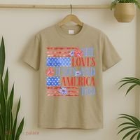 She Loves Jesus  America Too USA American Flag Daisy Flower T-Shirt thumb 2