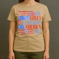 She Loves Jesus  America Too USA American Flag Daisy Flower T-Shirt thumb 4