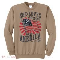 She Loves Jesus And America Too Flag Christian Sweatshirt thumb 0