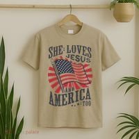 She Loves Jesus And America Too Flag Christian T-Shirt thumb 2